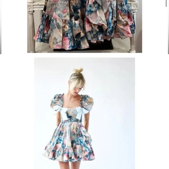Selkie x Free People Floral Puff Sleeve Mini Dress buttercream dress - Picture 2 of 10